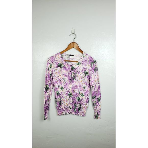 J. Crew Purple Floral Tissue Light Cardigan XS - Picture 3 of 7